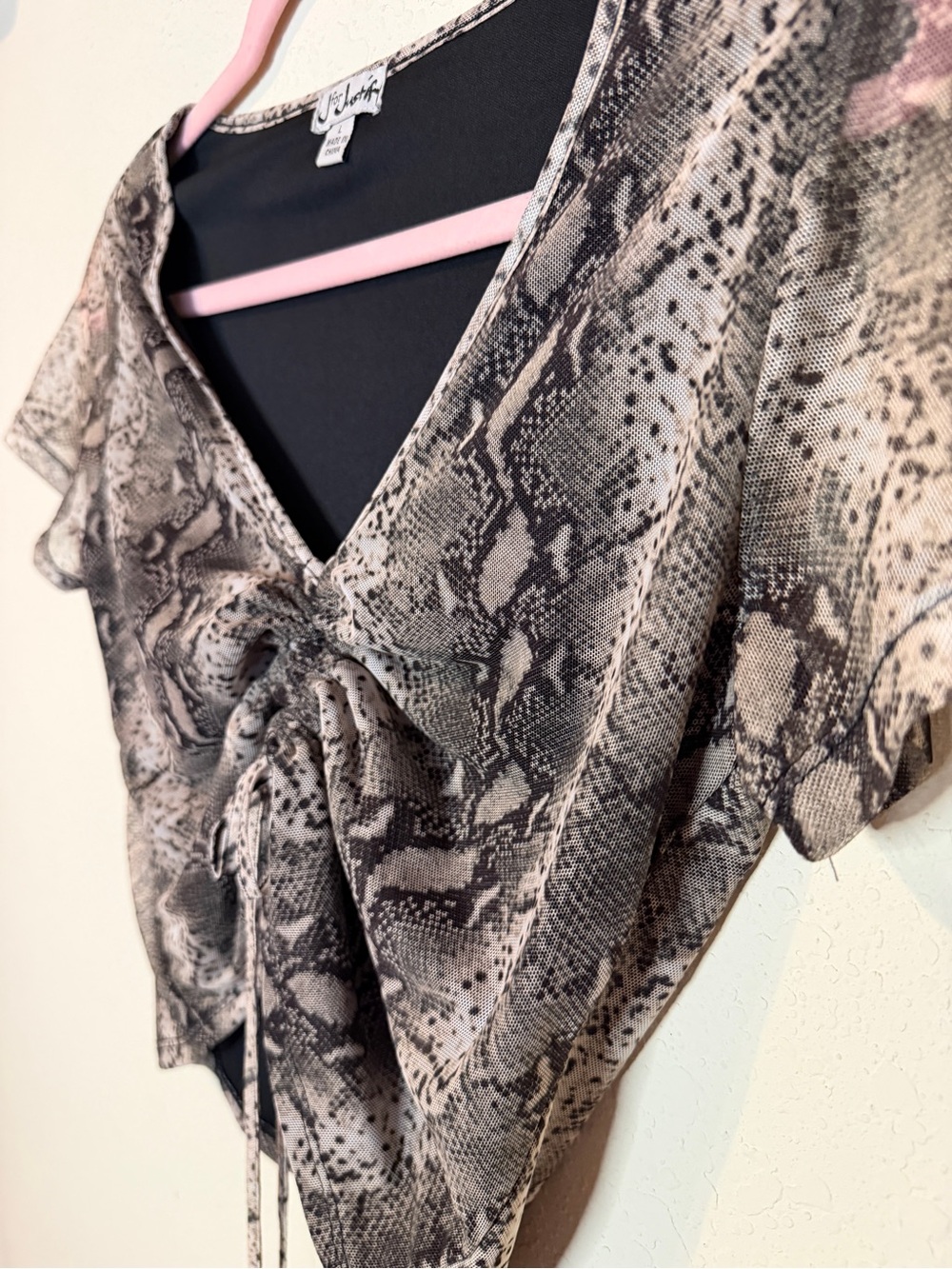 Joie Snake-Print V-Neck Tie-Front Crop Top in Neutral Tones